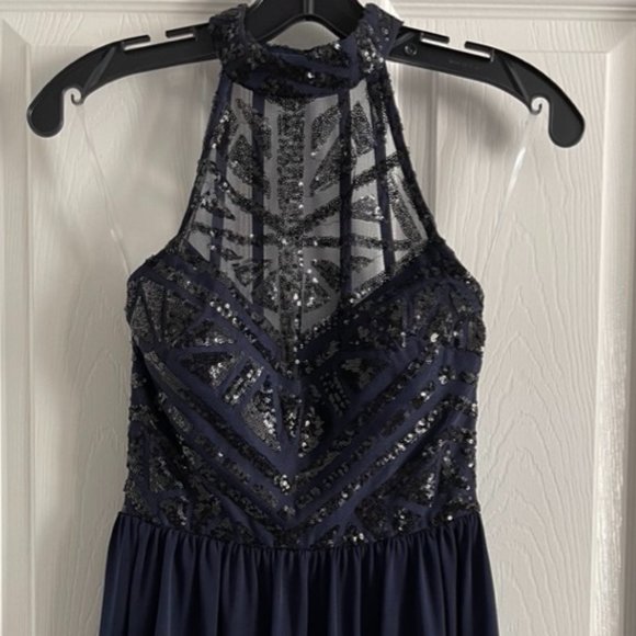 Speechless Halter Sequin Geometric Top Tulle Skater Skirt Dress - Picture 3 of 8